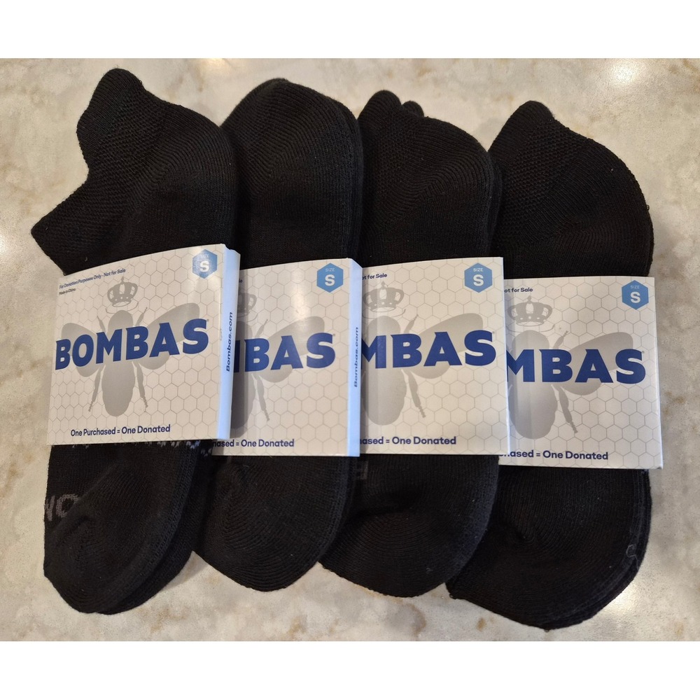 Bombas Ankle Socks 4 Pair Pk Black‎ Small Honeycomb Arch Support Blister Tab NEW